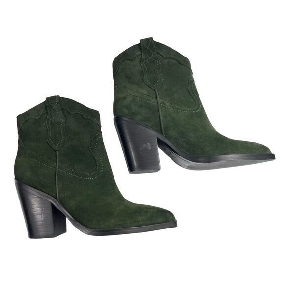 NEW Marc Fisher‎ Gona Western Bootie Dark Green Suede Leather Fall Boots 6 Shoes - Picture 6 of 9